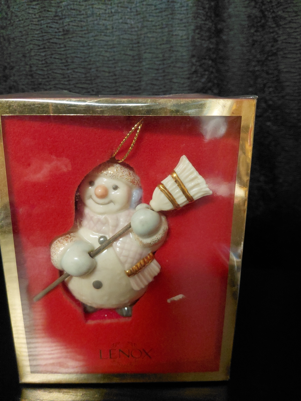Lenox White and Pink Snowman Ornament with Gold Accents